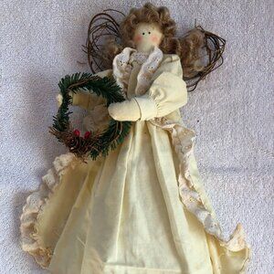 Vintage country angel tree topper/mantle decoration with twig wings, 11.5 inches